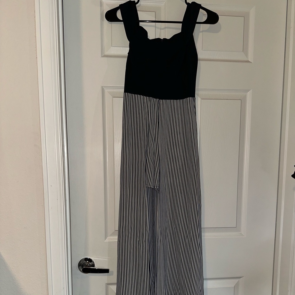 Navy Blue and White Striped Jumpsuit